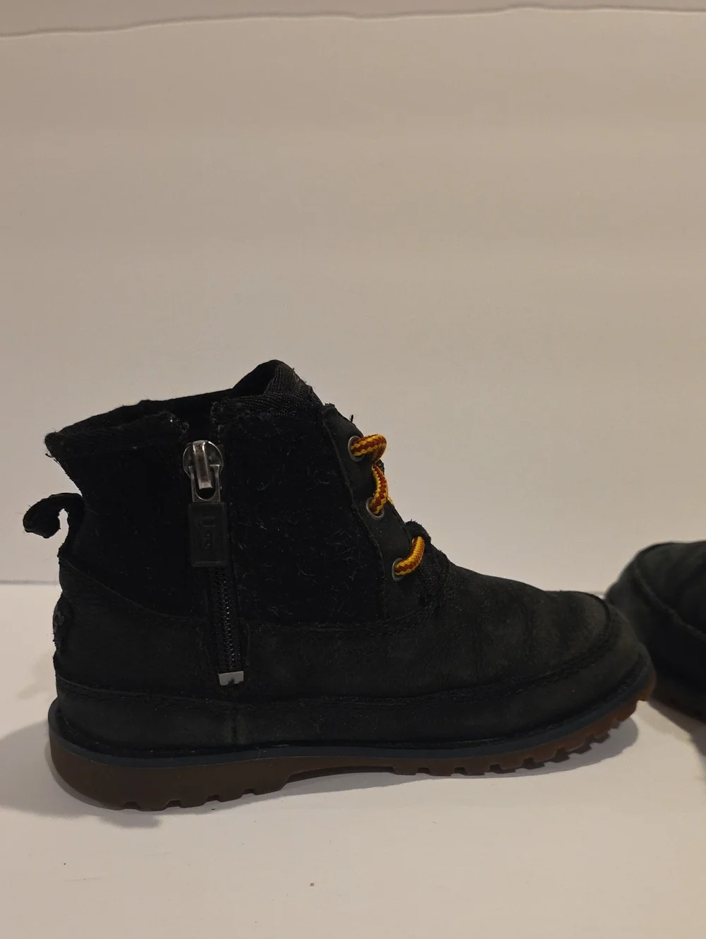 Ugg Winter Boots Kids Black Lace-Up Hiking Boots with Yellow Accent Laces